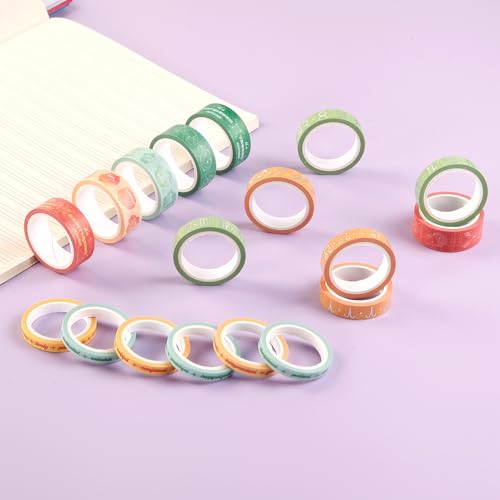 Washi Tape Set of 18 Rolls, Assorted Sizes, Decorative Tape for Journaling, Scrapbook, DIY Décor, Craft Supplies, Gift Wrapping, Metallic Foil, Celestial Orange and Green - color: Celestial Orange and Green
