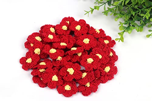 YYCRAFT Pack of 100 Crochet 1" Spring Flower for Crafts Embellishments,Red - color: Red