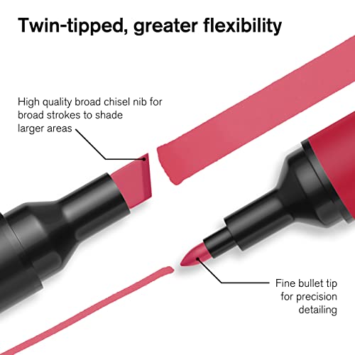 Winsor & Newton ProMarker Set, 6 Count, Red Tones | Twin-tipped, Broad chisel nib for broad strokes & shading, Fine bullet tip for precision, Alcohol-Based Ink - color: Red Tones, style: Set of 6