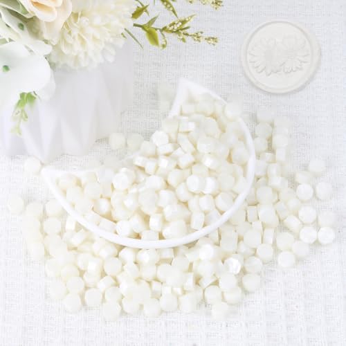 Pearl White Wax Seal Beads, HOSEALING Premium 360pcs Sealing Beads for Wax Seal Stamp, White Sealing Wax Pellets Refill Pack for Wax Seal Kit, Wedding Invitations, Envelope Letter Sealing - color: Pearl White