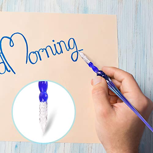 Glass Dip Pen Set,Calligraphy Pen,Crystal Signature Pen for Art, Writing, Signatures -Decoration and Business Gift - color: Blue 1