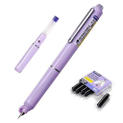 WRITECH Fountain Pen Fine Nib: Retractable Black Ink Pens Set Includes 5 Ink Cartridges Smooth Writing for Calligraphy Sketching Journaling Gift (Purple) - color: Purple Pen