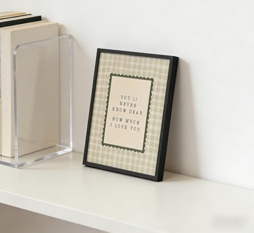 Framed 'You'll Never Know Dear How Much I Love You' Quote Wall Art, Vintage Green Gingham Canvas Print, Rustic Farmhouse Decor for Living Room Bedroom Nursery Guest Room - color: Floral-4, size: 16"L x 12"W