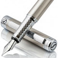 Scriveiner Stainless Steel Fountain Pen - Stunning Luxury Pen with Steel Finish, Schmidt Steel Nib (Fine), Best Pen Gift Set for Men & Women, Professional, Executive Office, Nice Designer Pens - color: 13. Stainless Steel with Chrome, style: Fine Nib