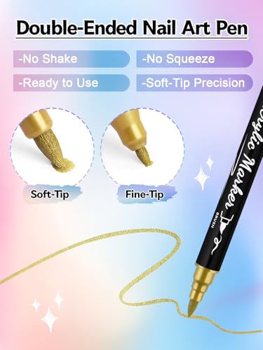 EBANKU 48 Colors Nail Art Pens Set, 3D Christmas Nail Art Makers Pens Quick-Drying Nail Art Polish Acrylic Paint Nail Point Graffiti Dotting Liner Pen No Squeeze Needed - color: 48P