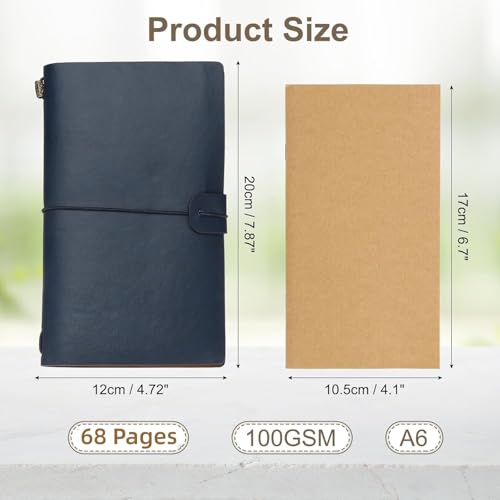 AYNEFY Travel Notebook, 34 Sheets 68 Pages PU Leather Cover Travel Journal Personalized Journal Diary Refillable Notepad for Writing Gifts Travelers Professionals (Dark Blue) - color: Dark blue