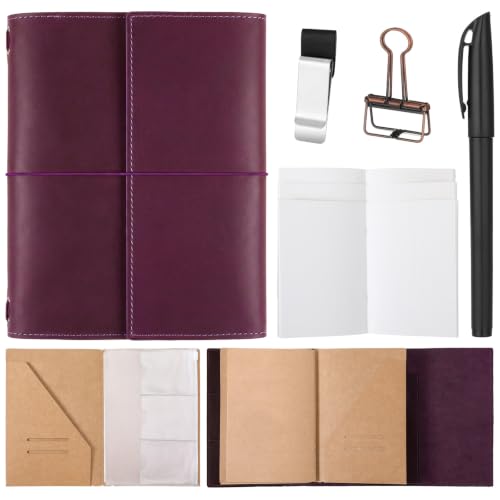 Eaasty A5 Genuine Leather Refillable Notebook Travel Journal, Purple - color: Purple