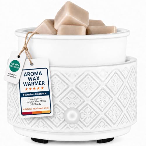 Ceramic Wax Melt Warmer for Scented Wax Melts 3-in-1 Electric | Fragrance Burner，for Home Office Bedroom，Birthday Gifts for Women，Mother's Day(White) - style: White checkered