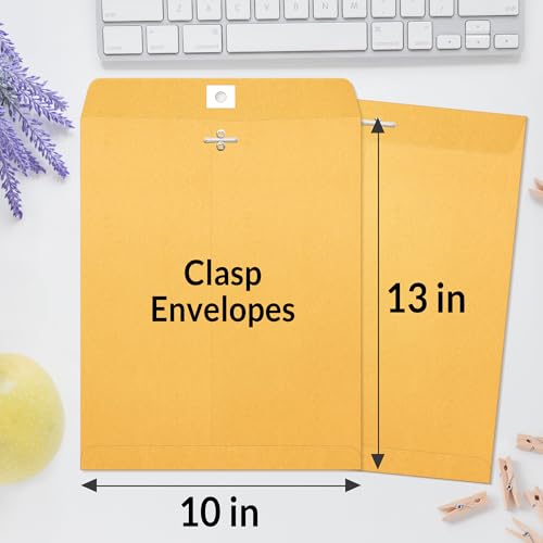 SUNEE Envelops, 10"x13" Brown Kraft Envelopes with Clasp Closure, 28-lb Paper Mailing Envelopes, 20 Count, Great for Filing, Storing or Mailing Documents - size: 10x13