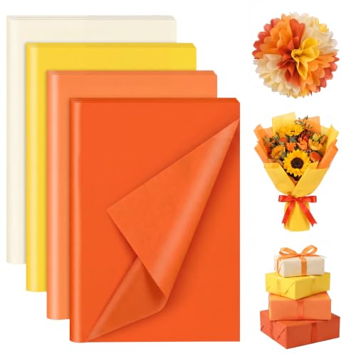 woric 160 Sheets Orange Yellow Tissue Paper for Gift Bags 20 X 14 Inches | Fall Tissue Paper Bulk for Art Crafts Autumn Halloween Birthday First Day of School Decorations - color: Assorted Orange Yellow