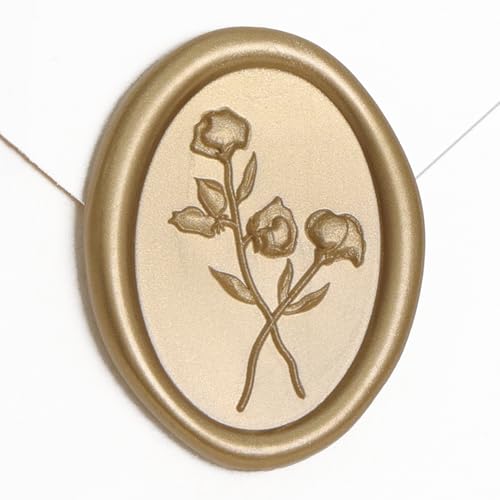 UNIQOOO Wax Seal Stickers - 3D Flower Oval Shape Wedding Invitation Envelope Seal Stickers, 50 Pcs Self- Adhesive Prosecco Metallic Light Gold Sticker, Perfect for Invitation, Christmas, Gift - color: Oval Flower, Light Gold
