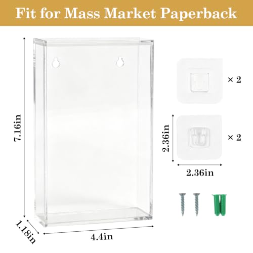 Klmnop Acrylic Display Case for Mass Market Paperback, Clear Book Protector Case Wall Mount with Screws & Adhesive Stickers, UV-Proof Collectible Paperback Book Storage Box(7.17" x 4.41" x 1.18")