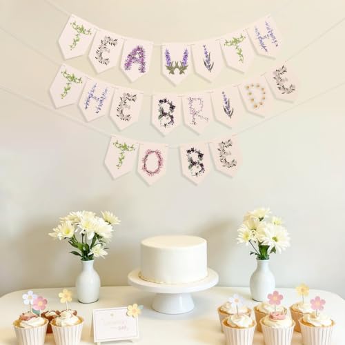 Tea with the Bride to Be Banner - Botanical Flower Alphabet Bridal Shower Decorations, tercolor Floral Tea Party Garland, Garden Wedding Bunting, Engagement Party Dessert Table Backdrop Props (Tea with the Bride to Be) - color: Tea with the Bride to Be