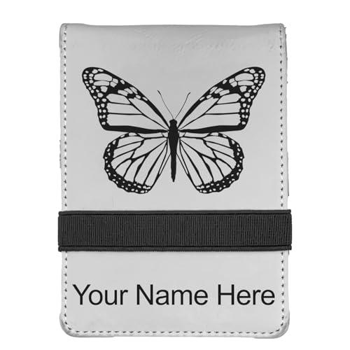 LaserGram Mini Padfolio with Notepad and Pen, Monarch Butterfly, Personalized Engraving Included (White) - color: White