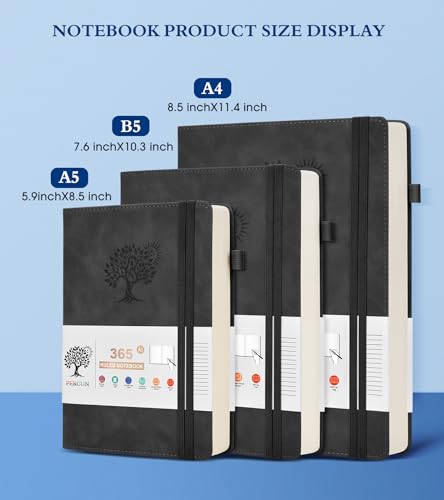 A5 Lined Journal Notebook - 365 Page Leather Journals for Writing Women & Men，Hardcover Notebook with 100Gsm Thick Pages，Daily Diary for Travel, Work，School，Note Taking，College Ruled (5.9" x 8.5") - color: Black, size: A5