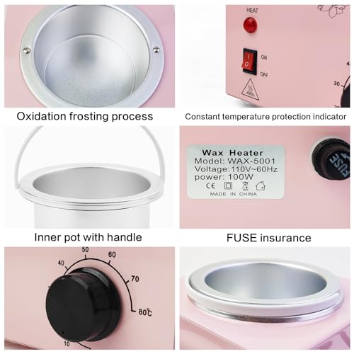Portable Pink Wax Warmer with Adjustable Temperature and Wax Sticks for Painless Hair Removal for Women and Men - color: Pink-Single Pot