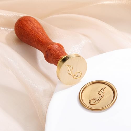 Yoption Handwritten Initial Alphabet Wax Seal Stamp, Letter J | Brass Head and Wooden Handle Sealing Stamp for Wedding Invitations, Envelopes, Christmas Cards, Gift Wrapping, Snail Mails - style: J