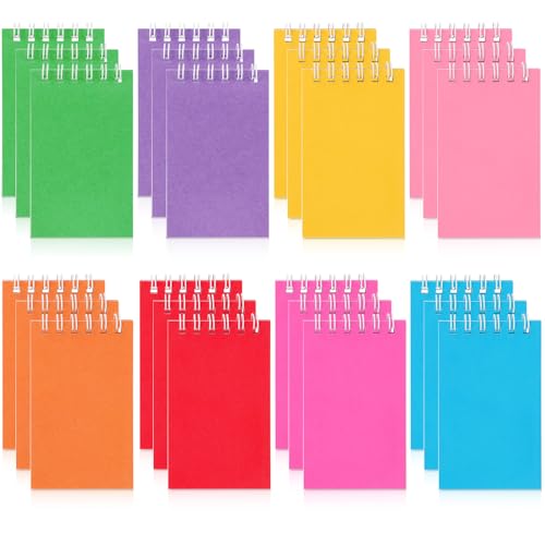 Hooqict 24 Pack Small Pocket Notebook Mini Notebooks Bulk Small Spiral Notepads with 8 Colors, Memo Note Pads for Kids, Work, Office, School, 3.9 x 2.4 Inches - style: Multicolor