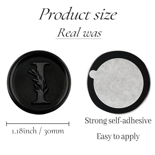 25Pcs Black Wax Seal Stickers Handmade Vintage Botanical Leaves Adhesive Letter Wax Stickers for Wedding Party Invitations, Envelope, Gift Wrap, Christmas(Initial I, Black) - color: Black-25pcs, size: I