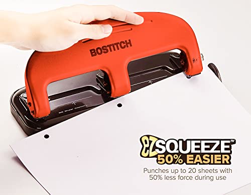 Bostitch Office EZ Squeeze 20 Sheet Standard 3 Hole Punch, Metal Construction, Red (2220-RED) - color: Red