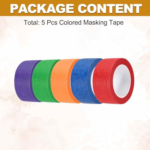 HARFINGTON 5pcs 1" x 11 Yard Colored Masking Tape Universal Crepe Paper Colorful Masking Painter Tape for Art Drawing DIY Handcraft Sealing, Dark Blue Dark Green Red Orange Purple - color: Dark Blue Dark Green Red Orange Purple, size: 1" x 11 Yard