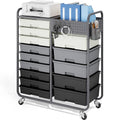 14 Drawer Rolling Storage Cart with Tabletop and Pegboard for Crafts Grey - color: Grey