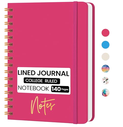 Lined Spiral Journal Notebook, A5 College Ruled Notebook for Note-Taking - color: D-Rose Red