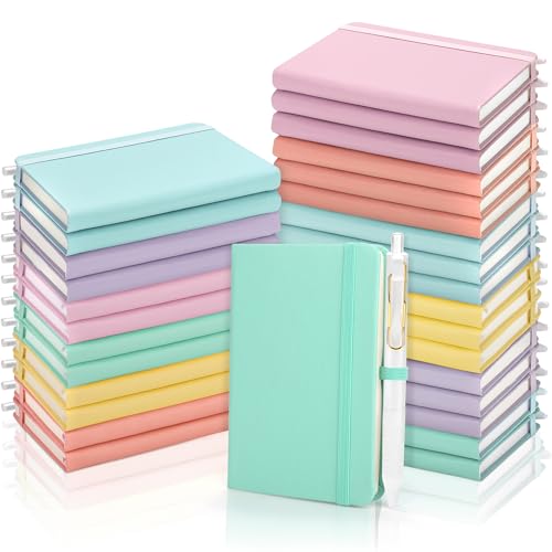 Aodaer 50 Sets Pocket Notebook Journal with Pens, 160 Pages, 3.5 x 5.5 Inch Mini Lined Journal Notebook A6 Leather Hardcover College Ruled Notepad with Pen Holder for School Office, Light Multicolor - color: Light Multicolor