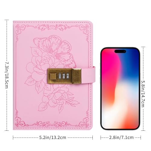 Billtigif Diary with Lock, PU Leather Journal for Gifts, 224 Pages, B6 | Lock Diary for Women Girls, Personal Organizers with Lockable Password, Pen Holder&Bookmark, Refillable - color: Pink