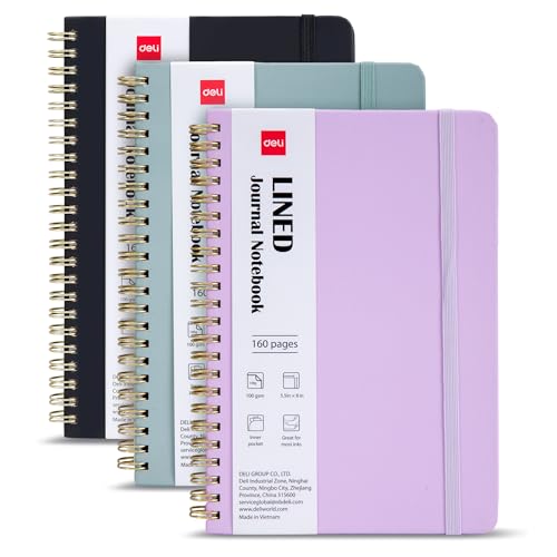 deli 3 Pack Lined Spiral Journal Notebook, 160 Pages, A5 (5.5"x8") Hardcover Writing Notebook, College Ruled Spiral Bound Journal for Women & Men - Perfect for Work, School, Office & Note Taking - color: Purple,Green,Black, size: 3 Pack