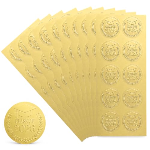 10 Pack Gold Class of 2026 Graduation Stickers, Gold Foil Embossed Labels for Graduates, Metallic Envelope Seals for Gifts, Invitations, Candy Bags & Party Favors