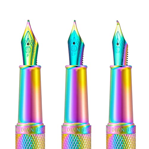 Asvine Set of 3 Hong Fountain Pen Rainbow Nibs (Fine, Extra Fine and Bent Nib) for Black Forest 1850, 1851, 1861, M2, M1, 1843, 6013, 517D, 517S, 525, 1843 and 920 Series - color: Rainbow, style: EF, F, Bent