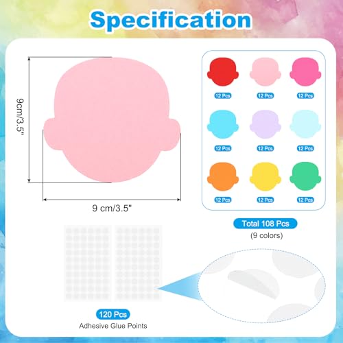 PATIKIL Bulletin Cutouts Paper, 108 Pcs Face Shape Bulletin Board Paper Cut Outs Decorations with Adhesive Points for Classroom DIY Crafts Projects Party Supplies, Multicolored - style: Face Shape