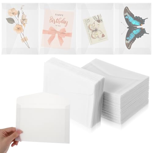 Xindojuz 50 PCS Vellum Envelopes, 5 × 7 Inch Translucent Glassine Envelope - size: 5×7