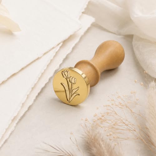 Tulip Wax Seal Stamp, Floral Botanical Theme Brass Stamp with Wooden Handle - color: Tulip