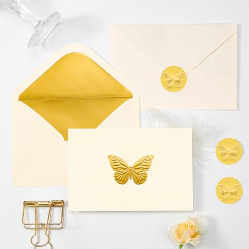 Crisky 4x6 25 Pack Blank Card and Envelope (Embossed Gold Foil Butterfly) - color: Butterfly, size: 25 Pieces