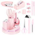deli Office Supplies Set, Desk Accessory Organizer Kit, Pink - color: Pink