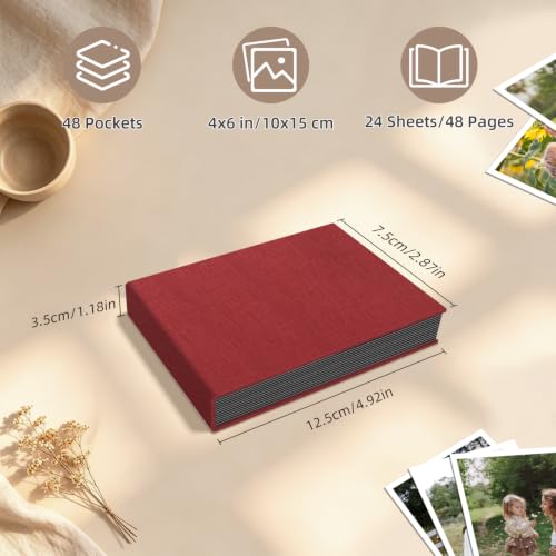 Popotop Photo Album 4x6 48 Pockets for Wedding Gifts,Linen Hardcover Picture Albums for Family Anniversary Baby Vacation Pictures - color: Red, size: 48 Pockets