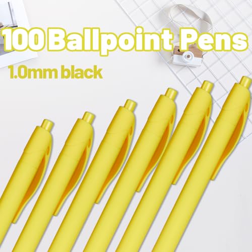 BallPoint Pens, 100 Pack (BLACK Ink),Bulk Pens, Yellow Barrel,Click Pens for Office Home and School, Retractable Ballpoint Pens, Medium Point, 1.00MM (Yellow) - color: Yellow