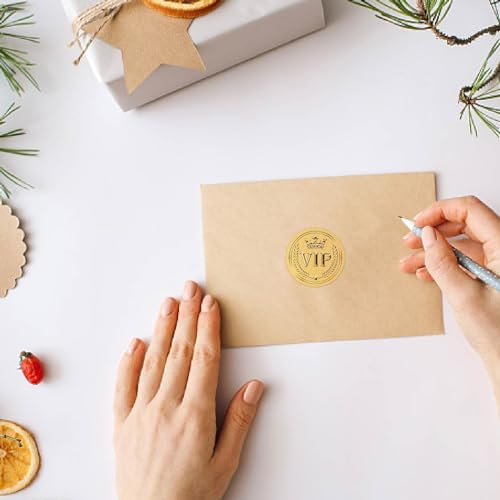 CRASPIRE 408pcs 2 Inch Crown Gold Foil Stickers VIP Word Star Gold Embossed Gold Certificate Seals Self Adhesive Waterproof Round Dot Medal Decoration Label for Gift Packaging Envelope Card Seal - style: VIP