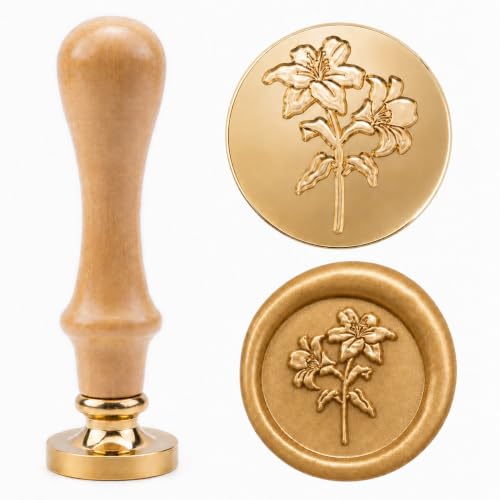 Lily Wax Seal Stamp, Floral Botanical Theme Brass Stamp with Wooden Handle - color: Lily