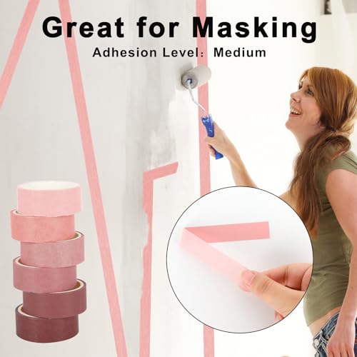 Whaline 6 Rolls Pink Washi Tape Set 6 Gradient Colors Masking Tape Solid Color Decorative Tapes for DIY Crafts Scrapbook Journal Planner Gift Wrapping Supplies, 60 Ft - color: Pink