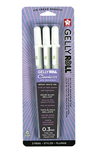 Sakura Gelly Roll Classic White 3 Pack, 05 Fine Pt., Opaque Gel Pens, Creamy Smooth Ink, Writes on Dark Paper - color: White, style: Gelly Roll