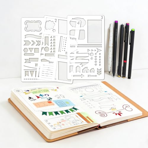 21Pcs Journal Stencils for Planner Set, Reusable Stencil Template for Journaling, DIY Drawing Calendar Planner Templates Journaling Scrapbook Supplies
