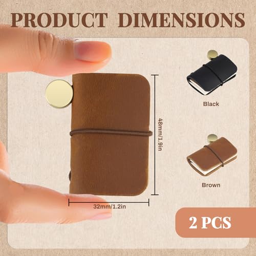 2 Leather Covered Travel Mini Notebook with 8 Refills, 1.8" x 1.2" Refillable Blank Pocket Journal Diary, Portable Vintage Tiny Notepad for Daily Write (Black & Brown, Each 64-Page) (Black & Brown)