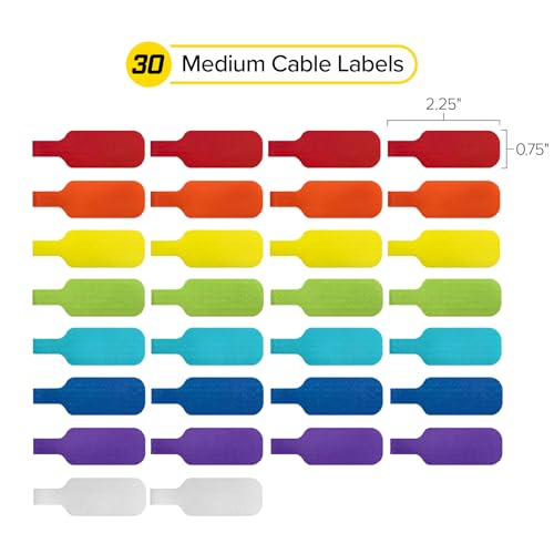 Wrap-It Storage - Cable Labels, Medium, Multi-Color (30-Pack) Write On Cord Tags for Wire Management and Identification | Write On Cord Labels, Wire Labels, Cable Tags and Wire Tags for Spring Cleaning Cable Management and Identification - color: Assorted