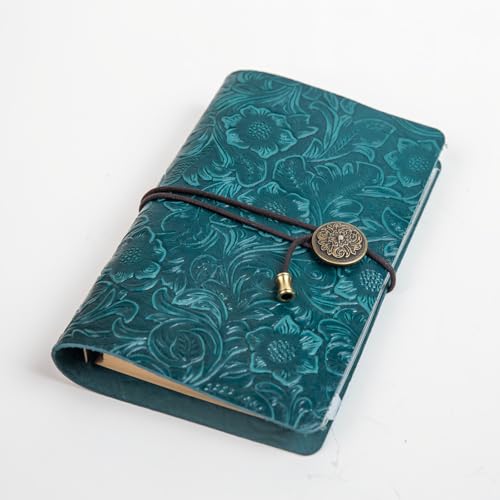 Refillable Leather Journal, Travelers Notebook Cover A6, Blue - color: Blue