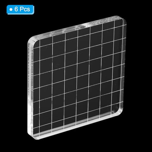 PATIKIL 3"x3" Acrylic Stamp Block, 6Pcs Clear Stamping Block with Grid Lines Decorative Mounting Blocks Square for Scrapbooking DIY Crafts Card Making - size: 3"x3"