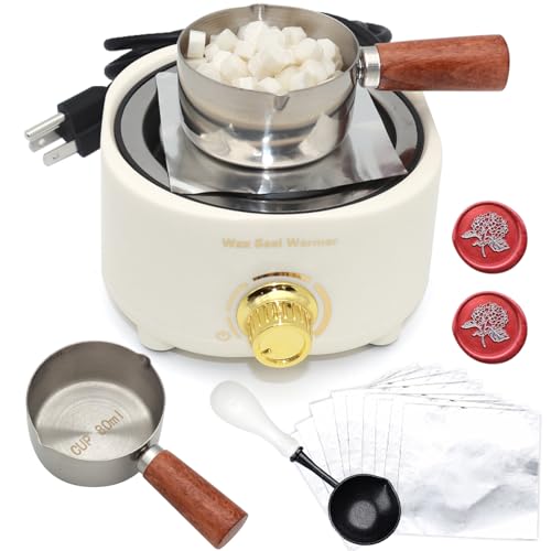 Electric Wax Seal Warmer and Spoon Kit with 80ml Spoon, Non-Stick Sealing Wax Spoon for Fast Melting Beads and Sticks - Sealing Melting Furnace Set for Stamp Seals Craft, White
