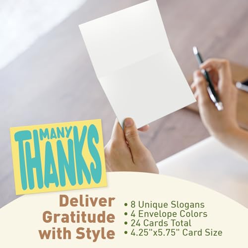 Sweetzer & Orange S&O Set of 24 Cute Appreciation Cards with Envelopes - 8 Teacher Appreciation Card Designs - Thank You Cards for Coworkers, Employee, Teachers, Recognition & Gratitude, 4.25”x5.75”